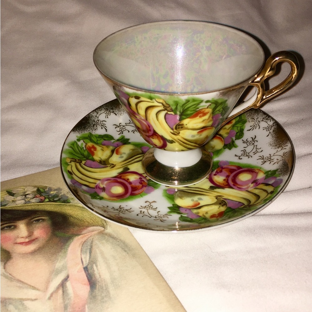 Vintage Tea Cup and Saucer Mixed Fruit Theme No Chips, Mends or Cracks